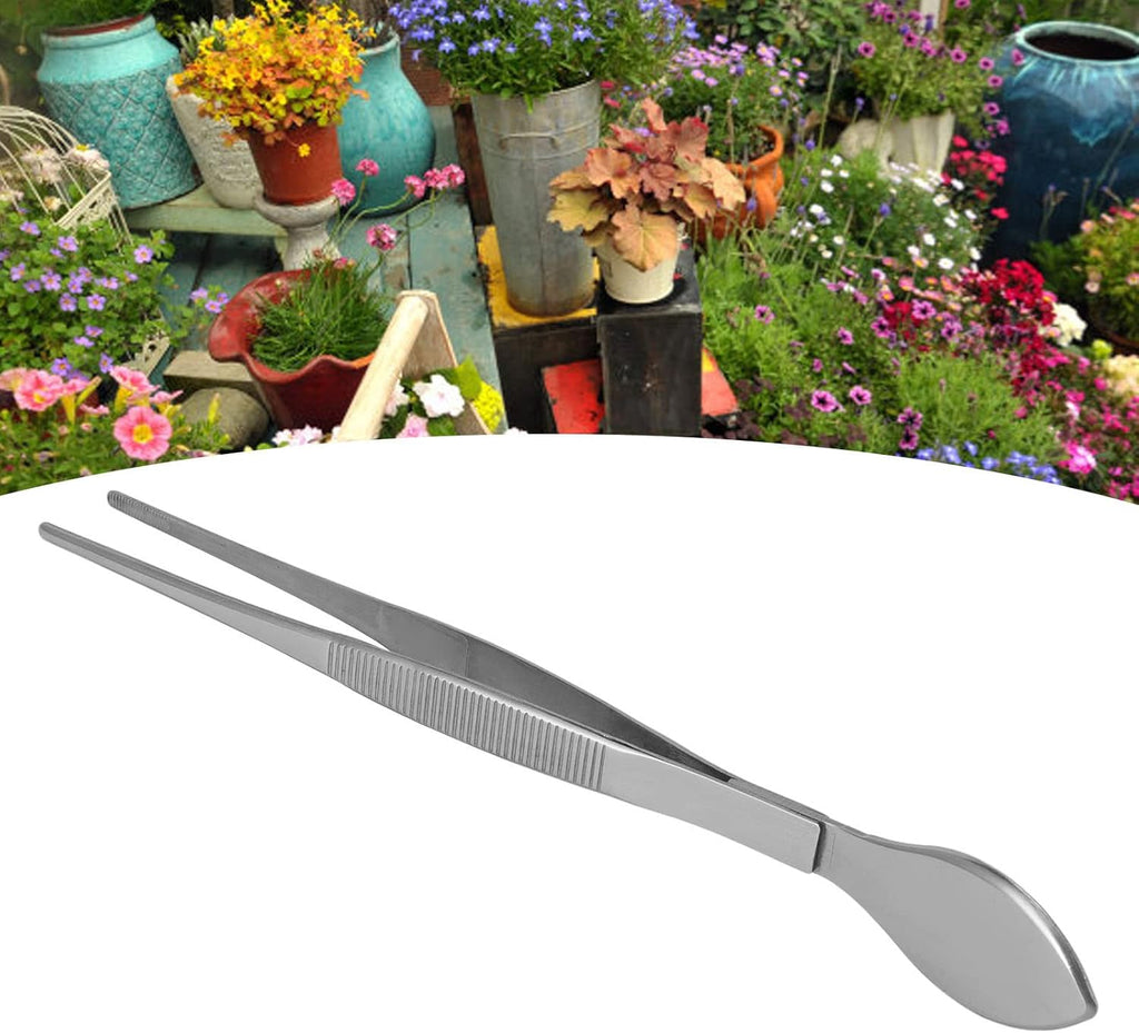 Bonsai Tweezers, Professional Stainless Steel Dual Function Straight Serrated Tips with Spatula for Precise Bonsai Care and Repotting