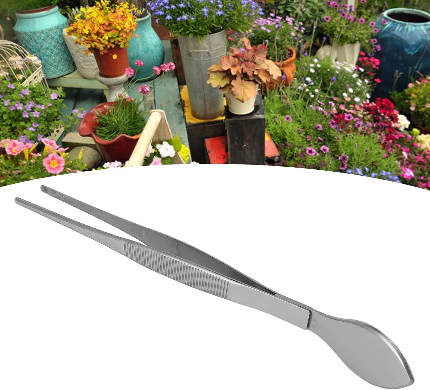Bonsai Tweezers, Professional Stainless Steel Dual Function Straight Serrated Tips with Spatula for Precise Bonsai Care and Repotting