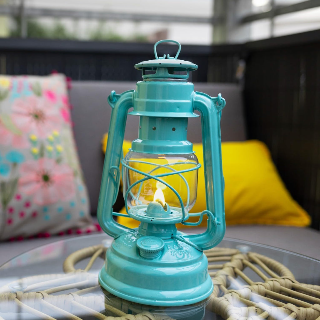 Feuerhand Outdoor Kerosene Fuel Lantern, German Made Weather Resistant Baby Special 276 Galvanized Hurricane Lamp for Camping or Patio, 10 Inches, Pastel Green