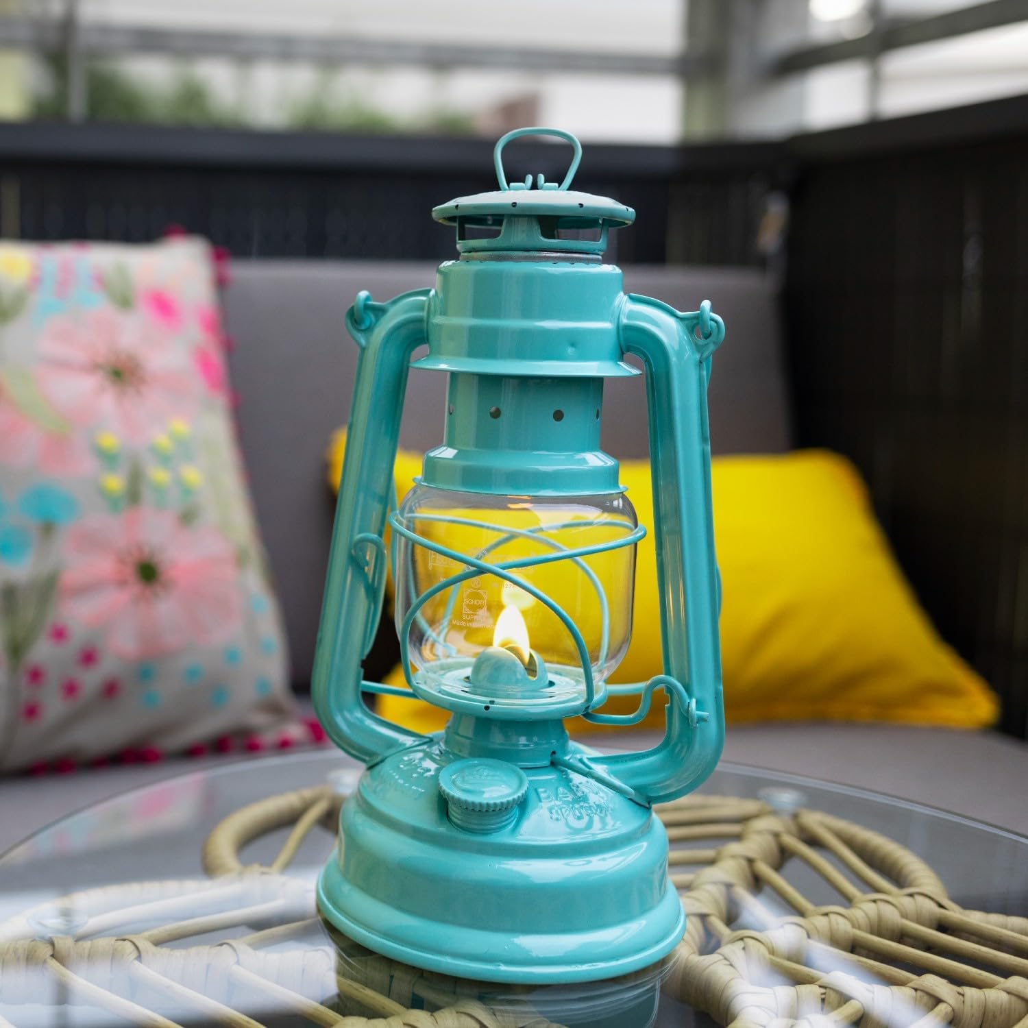 Feuerhand Outdoor Kerosene Fuel Lantern, German Made Weather Resistant Baby Special 276 Galvanized Hurricane Lamp for Camping or Patio, 10 Inches, Pastel Green