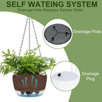 BAYN 2 Packs Solar Hanging Basket Planters for Plants Outdoor, Self Watering Blue Flower Plants Pots with Solar Light Drainer for Balcony Patio Garden Outdoor Decoration