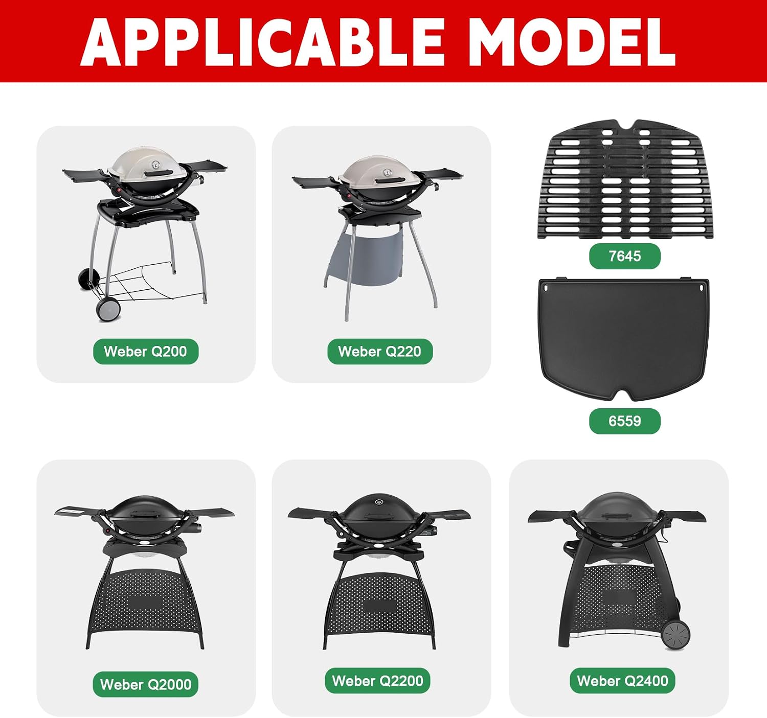 GGC 6559 Cast Iron Griddle for Weber Q2000 Q200 Q220 Q240 Q260 Q2200 Q2400 Series Grills, 15.3" x 10.8" Grill Grates Replacement Parts for Weber Q200 Griddles