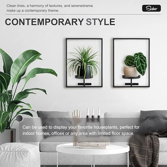 Sisher Plant Stand Indoor Outdoor,Window Plant Shelf Picture Frame Wall Plant Stand Metal Wall Plant Shelf Ease of Assembly Modern Style for Home Decor (Square 2-pack)