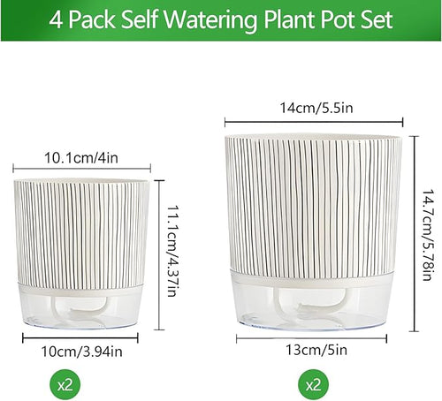 4 Pack Self Watering Pots Set, 4+5.5 Inch Self Watering Pots for Indoor Plants, Planter Pot with Wick Rope and Reservoir for African Violet, Spider Plant, Orchid