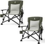 EVER ADVANCED Oversized Folding Camping Chair, for Adults Heavy Duty Lawn Chair with Side Pockets, Portable Collapsible Quad Chair for Outside, Support Up to 500lbs, Green 2Pack