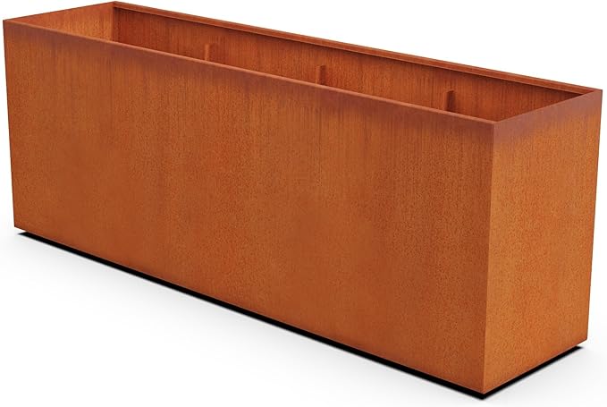 Plantercraft Large Rectangular Planters for Outdoor Plants - 96 Inch Corten Steel Planter, Extra Large Outdoor Planter Box for Patio Privacy & Landscaping