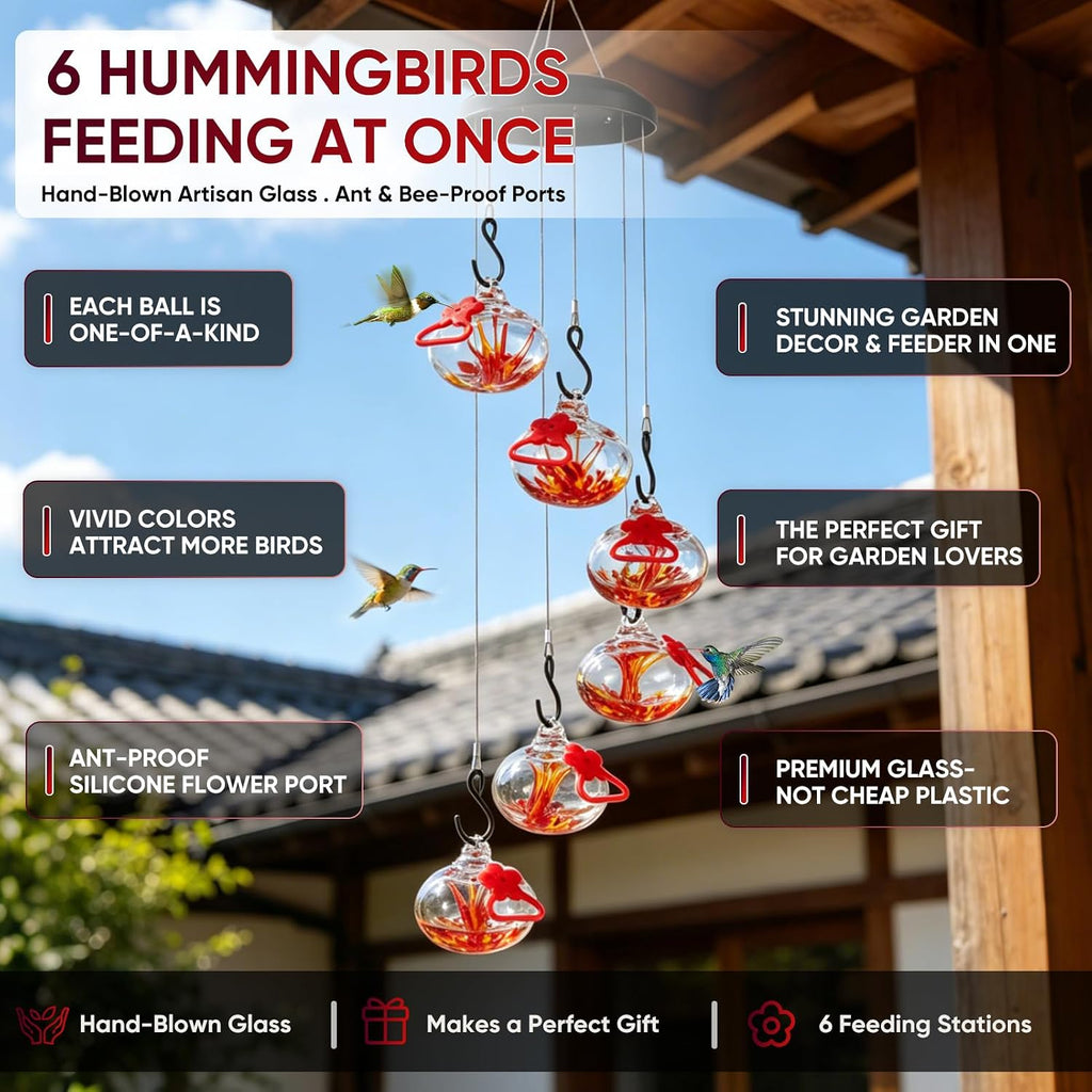 Charming Wind Chimes Hummingbird feeders for Outdoors Hanging ant and bee Proof,Never Leak,Perfect Garden Decor for Outside(Tree of Life)