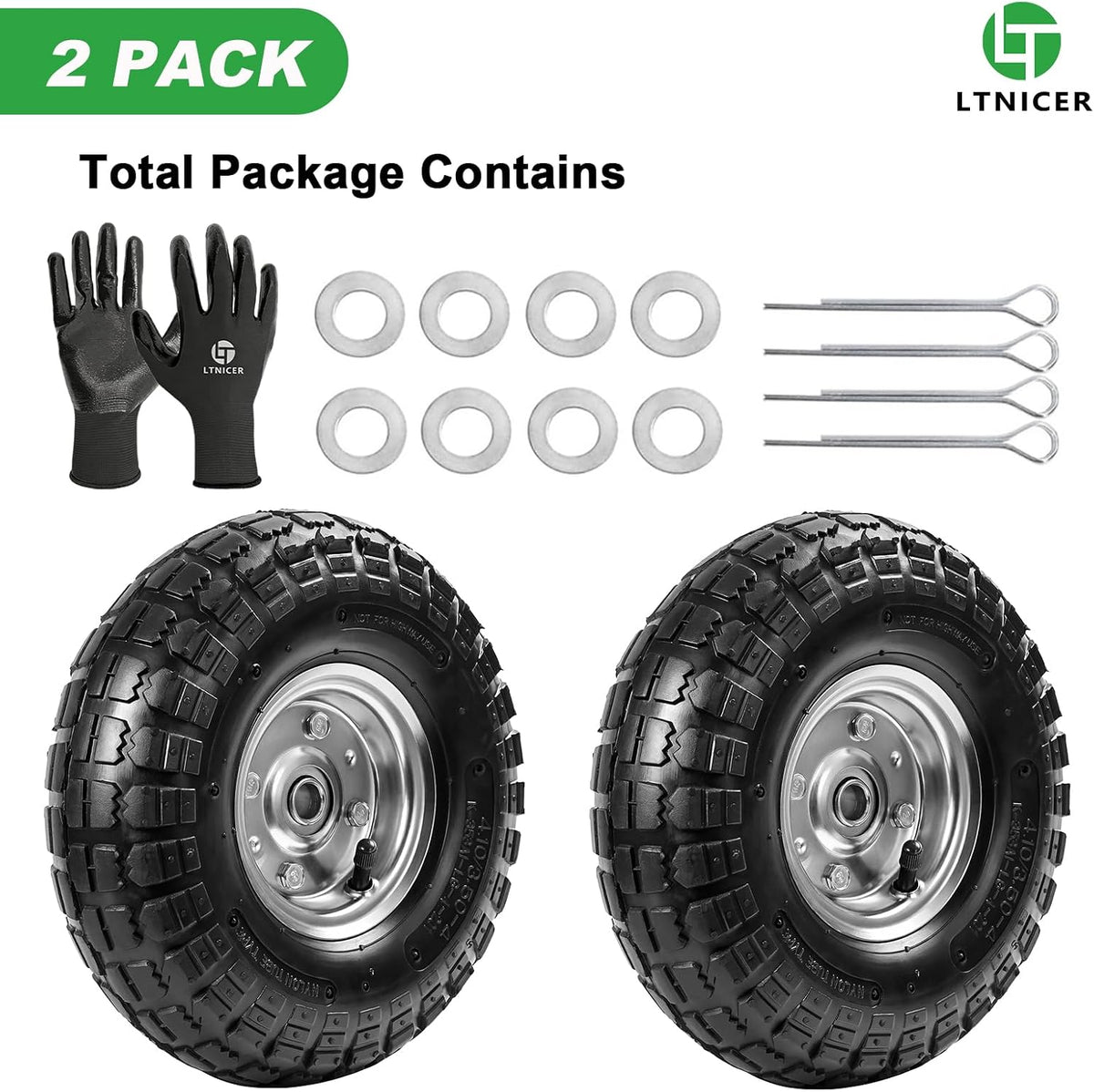 10" heavy-duty replacement tires, 4.10/3.50-4" for gorilla carts,hand on a desk or shelf