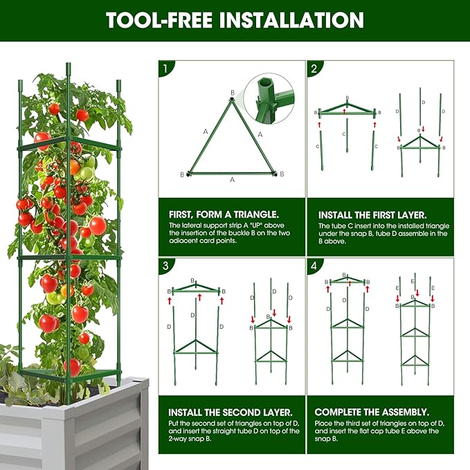6 Pack Tomato Cages for Garden,Up to 51.2Inch Tomato Cage Trellis-Upgraded Hexagon Connector,Heavy Duty Adjustable Tomato Stake Support for Raised Garden Bed