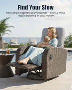 Outdoor Swivel Recliner Chair, All-Weather Wicker Reclining Patio Chair with Adjustable Backrest and Footrest