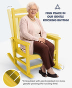 KINGYES HDPE Rocking Chairs Outdoor, Patio Rocking Chairs with 330lbs Support, Smooth Porch Rocker for Deck Lawn Yard, Yellow