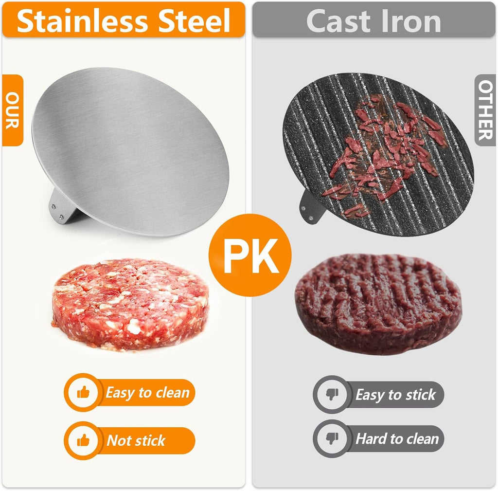 HULISEN 8.5-Inch Burger Press, 2.5 lb Stainless Steel Burger Smasher | Wood Handle, Wide Round Flat Edge Burger Smasher for Bacon & Steaks, Easy Cleanup, Griddle Accessories Fits Flat Top Griddles