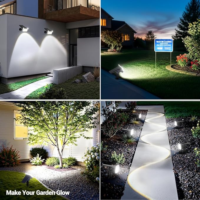 WdtPro Solar Spot Lights Outdoor Waterproof, Bright Solar Lights Outdoor with 16 Extra-Large LEDs, 3 Modes Landscape Spotlights, 2-in-1 Solar Powered Light for Yard Flag Garden, 2 Pack, Cool White