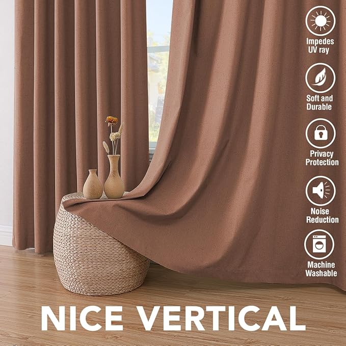 H.VERSAILTEX 100% Blackout Curtains for Bedroom Thermal Insulated Linen Textured Curtains Heat and Full Light Blocking Drapes Living Room Curtains 2 Panel Sets, Washed Spice, 52x45 Inch