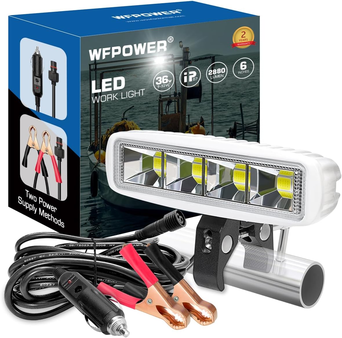 wfpower clamp on boat spotlights, flexible led spreader, main product view