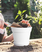 homenote Pots for Plants, 8 Pcs 7.5 Inch Plastic Planters with Multiple Drainage Holes and Tray - Plant Pots for All Home Garden Flowers Succulents, Cream White
