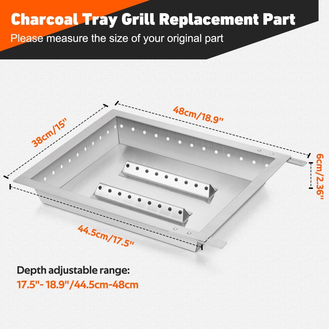 onlyfire Adjustable Charcoal Tray Stainless Steel Charcoal Ash Pan | Fits for Most Weber Spirit and Genesis Gas Grills,Helps Save Gas While Cooking