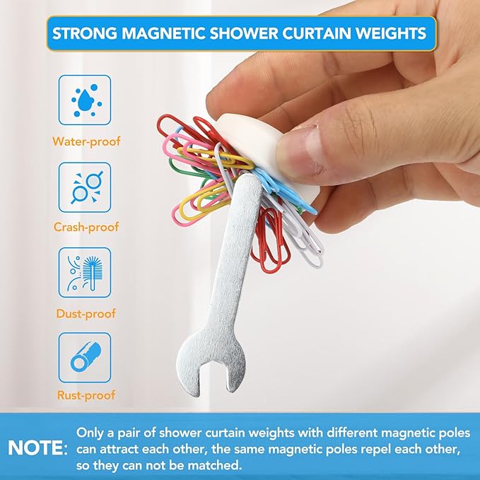 12 Pcs Shower Curtain Weights, Silicone Wrapped Heavy Duty Shower Curtain Magnets, Curtain Weights Heavy Outdoor, Prevent Curtain Liner from Blowing Around, Work for Drapery, Flag, Tablecloth(6 Pairs)