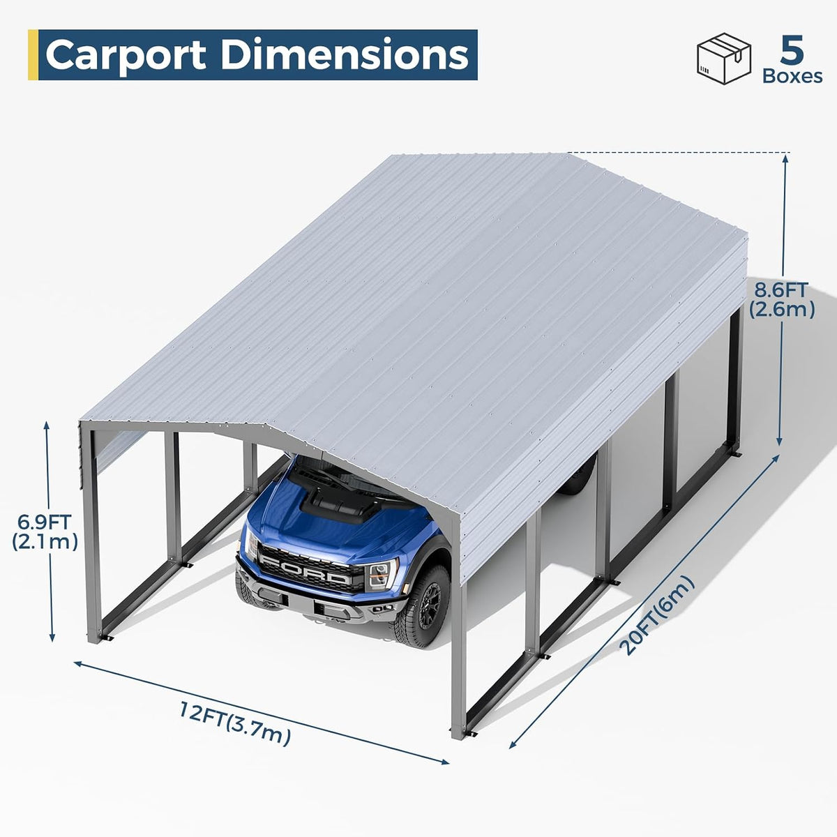 military-grade metal carport 12x20 ft, heavy- duty galvanized shown in use