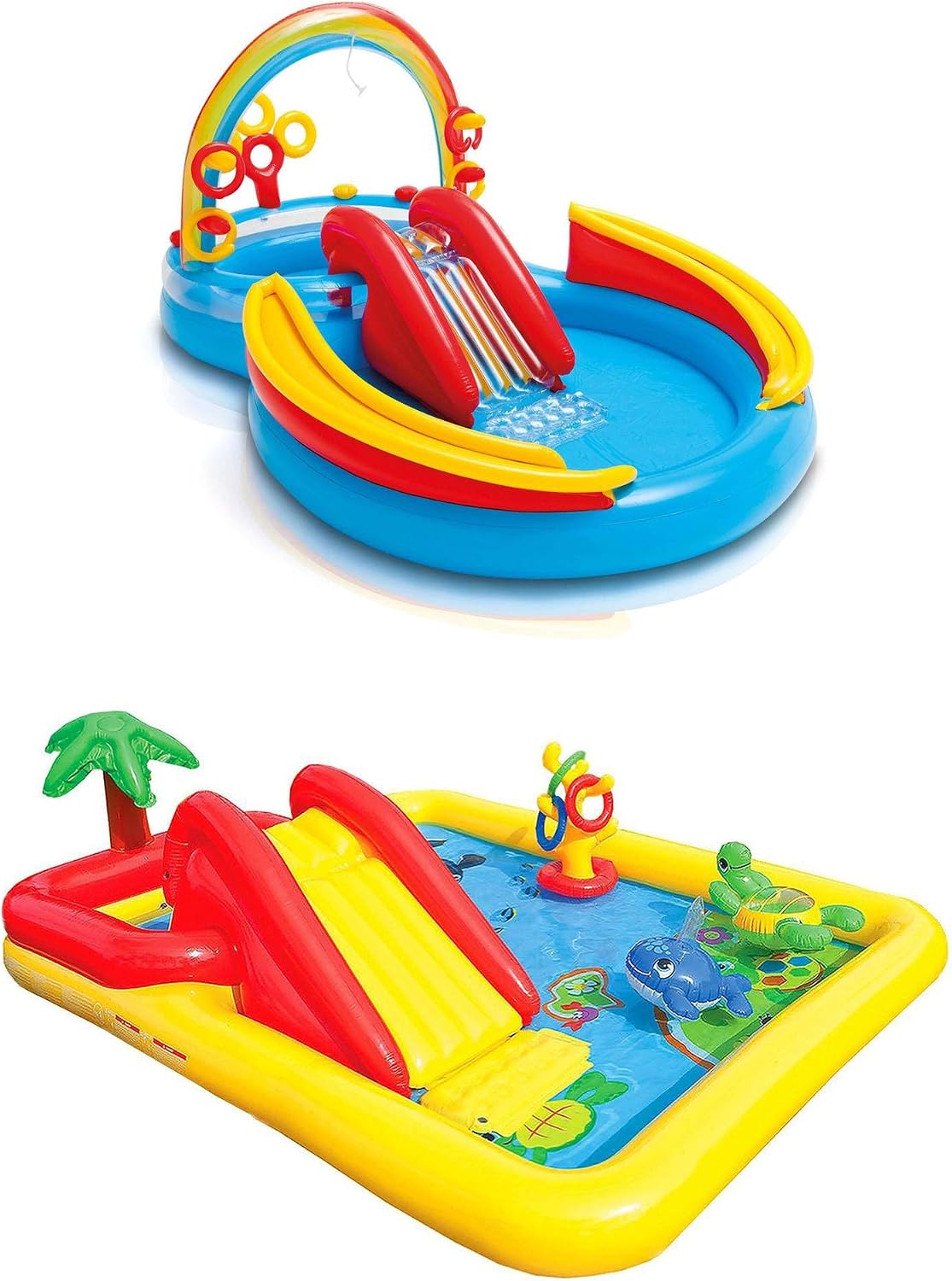 Intex 9.75ft x 6.33ft x 53in Inflatable Rainbow Play Pool and Ocean Play Pool