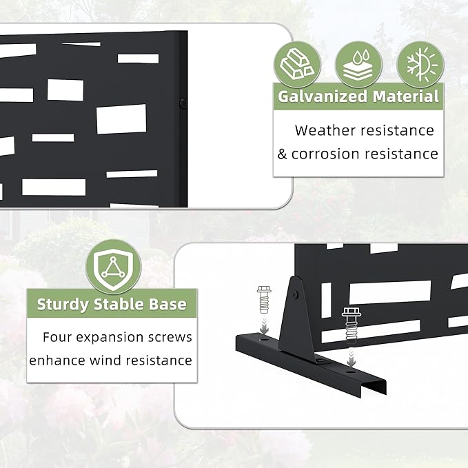 Casaphoria 72" H x 47" W Arched Metal Privacy Screen - Elegant Freestanding Outdoor Screen for Deck, Patio & Balcony - Versatile Decorative Privacy Panels for Home & Garden Use (Black-Star)