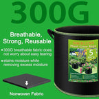 NACHLYNN 5-Pack 15 Gallon Grow Bags Thickened Nonwoven Fabric Pots Heavy Duty Aeration Fabric Pots with Handles Plant for Gardening Fruits Flowers Plant