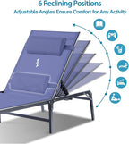 Foldable Chaise Lounge Chair with Cup Holder, Assemble-Free Outdoor Lounge Chair with Detachable Pillow and 6 Adjustable Backrest, Patio Lounge Chair for Outside Poolside Beach Pool, Blue