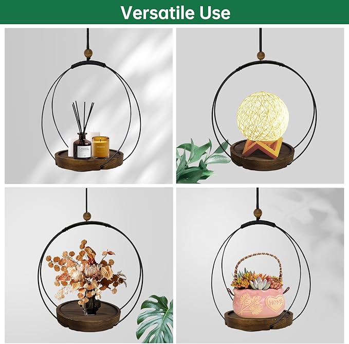 Hanging Planters for Indoor Plants,Plant Hanger with Sturdy Wood Base,Modern Boho Macrame Plant Hanger,Wall Ceiling Window Stands(Plants/Pots Not Included) (1 Pack-Circle)