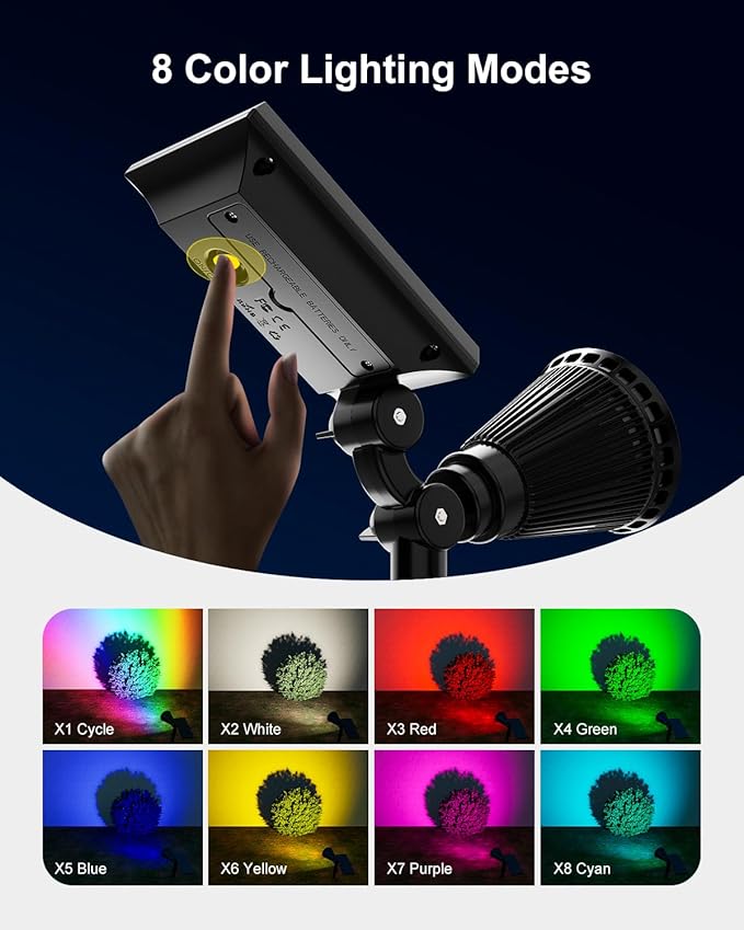 2 Pack Color Changing Solar Spotlights Outdoor for Tree, Flower, Plant, Statue, Sign, Decorative wall, Waterproof Rainbow Lanscape Spot Uplights for House Outside, Yard, Garden, Patio, Pathway, Pool