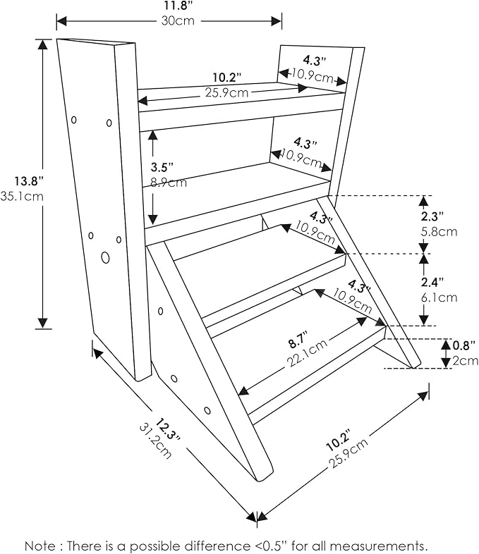 Furinno TIOMAN Plant Stand Indoor Outdoor, Tabletop Mini Ladder Planter Stand, Planter Shelf, Organizers, Indoor, Outdoor, Patio, Balcony, Garden, Pine Wood