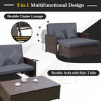 LDAILY Moccha Outdoor Daybed, Wicker Loveseat Sofa Set with 4-Postion Adjustable Backrest, Storage Ottoman, Cushions, Rattan Double Bed Lounger, Patio Furniture Set (Gray)