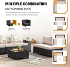 8 Pieces Patio Furniture Set All-Weather Outdoor Wicker Sectional Conversation Sofa Rattan Patio Seating Sofa with Cushion and Glass Table for Porch Poolside,Beige