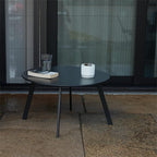 Outdoor Side Table, Outdoor/Indoor Metal Steel Patio Coffee Table, Round Weather Resistant Anti-Rust (Black)