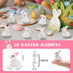 Exasinine 50 Pcs Mini Rabbit Figurines, White Easter Bunny Decor | 50 Mini Resin Rabbits, Easter Egg Fillers, Fairy Garden Ornaments, Dollhouse Cake Decor, Miniature Animal Figures