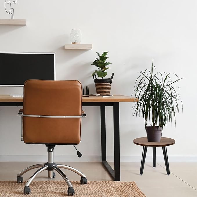 Indoor Plant Stand,Wood Mid Century Plant Table in Walnut Finish,Tall Plant Stand for Flower Pot,Modern Round Small Side End Table with Raised Design (Walnut (no Raised), 12"x10.8" 3 Pack)
