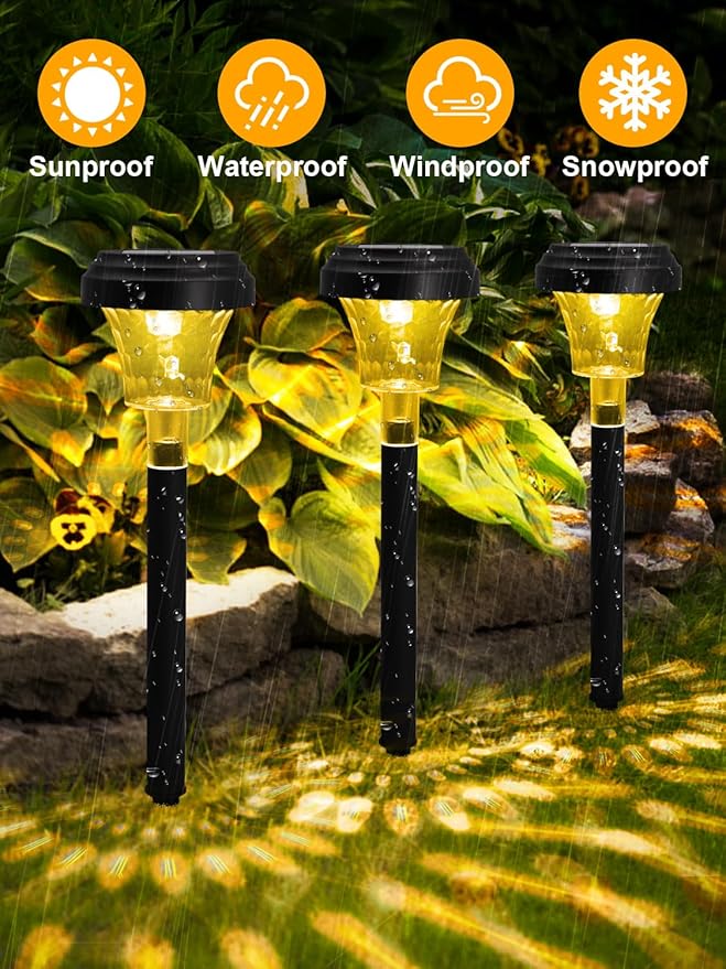 ROOR Solar Pathway Lights 16 Pack, Outdoor Solar Yard Lights, RGB Color Changing+Warm White, IP67 Waterproof LED Lights for Garden Path Backyard Christmas Lawn Landscape Decorative