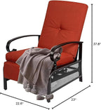 Oakcloud Adjustable Outdoor Lounge Chair Metal Patio Relaxing Recliner Chair with Removable Cushions(Red)