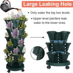 DUNCHATY Stackable Planter, Vertical Garden Planter with Wheels and Tools, Self Watering Strawberry Planter Indoor/Outdoor 4 Tier Herb Planter Pots for Growing Vegetables and Succulents,Pine Green