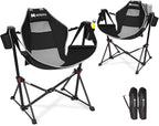 AKSOUL Hammock Camping Chair Swinging: Aluminum Alloy Adjustable Back Swinging Chair, Folding Rocking Chair with Pillow Cup Holder, Recliner for Outdoor Travel Sports Games Lawn Concerts Backyard