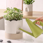 Nihow Self Watering Plant Pot for Indoor Plants : 6 Inch & 8 Inch Ceramic Planter with Drainage Hole & Water Storage - Relief Design Beige & Nature Flower Pot -Set of 2