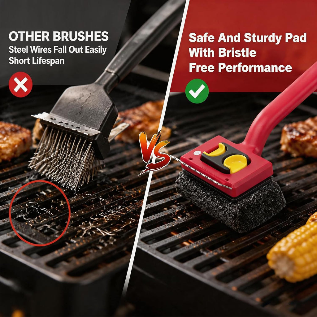 Grill Brush Bristle Free with Scraper and 2 Replacement Heads | grill cleaning brush,grill cleaner brush,grill brush for outdoor grill,grill rescue brush with heat resistant gloves
