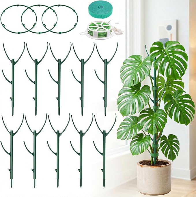 30-Pack Monstera Plant Support Stakes - Stackable Sticks for Indoor Plants up to 67" - Outdoor Garden Poles & Trellis with Tape & Twist Tie for Climbing Vines