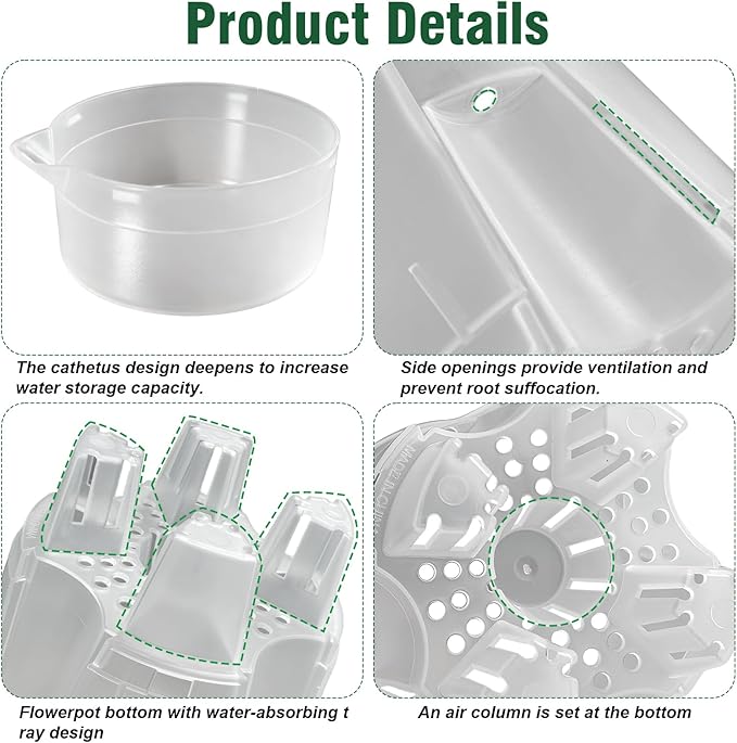 Cdd's Path Upgraded 5-Pack 6 Inch Naked Root Planter Self Watering Pots Set, Plant Pots with Holes for Indoor/Outdoor Plants with Watering Hole/Reservoir and Air Pipes, Clear
