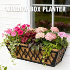 2 Pack 16 Inch Window Boxes Planters Railing Planter Box with Adjustable Brackets for Porch Fence Patio Balcony Hanging Flower Baskets with Coco Liners for Outdoor Garden Decor - Black