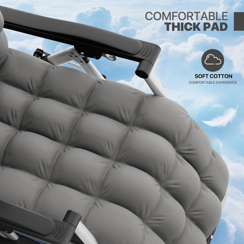 Magshion Zero Gravity Reclining Patio Camping Lounge Chair, Grey | w/Removable Cushion, Side Tray & Cup Holder, Adjustable Folding Anti Gravity Recliner for Indoor and Outdoor