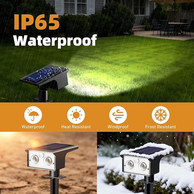 btfarm Solar Spot Lights Outdoor Waterproof, 2 Pack/3 Modes Motion Sensor Lights, Solar Powered Spotlights 2-in-1 Auto On/Off for Outside Pathway Yard Garden Lighting, Cool White