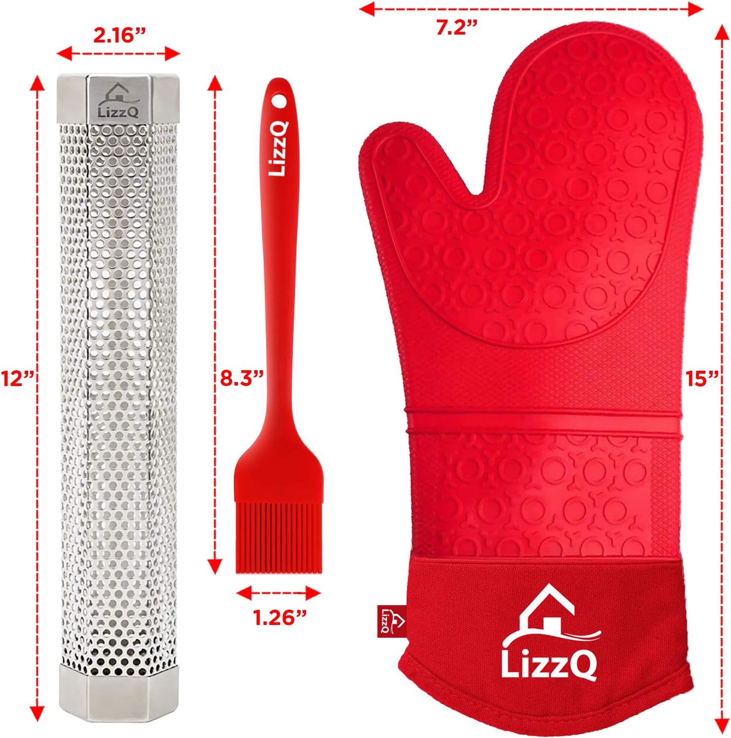 Premium Pellet Smoker Tube 12 inches - 5 Hours of Billowing Smoke | for Any Grill or Smoker, Hot or Cold Smoking, Stainless Steel 304, Silicone Oven Mitt (Set of 1) & Basting Brush, Free eBook