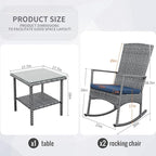 Rocking Chair Outdoor 3 Pieces High-Backed Patio Rocking Chairs Bistro Table and Chairs Set of 2, Navy Blue