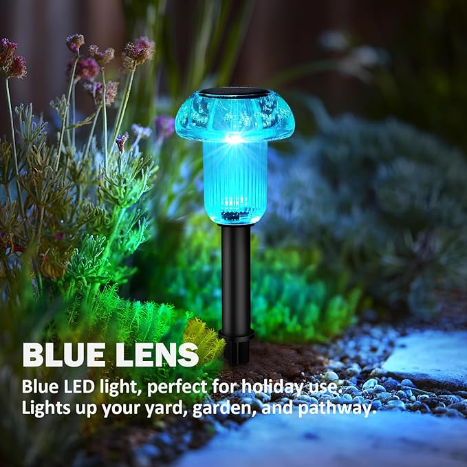 Easter Solar Pathway Lights Outdoor Decorative 4 Pack, Blue LED Mushroom Solar Lights Outdoor Waterproof Solar Powered Decor for Yard Driveway Patio, Valentines Day Halloween Christmas Garden Decor