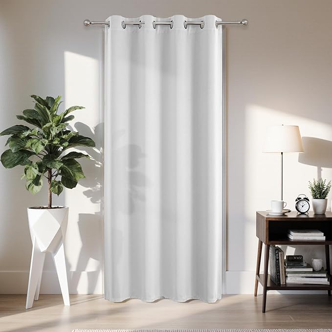 Joydeco Blackout Door Curtain for Doorway Privacy 108 Inches Long, Grommet Closet Curtain for Open Closet, Room Divider for Bedroom Living Room (Greyish White 52Wx108L, 1 Panel)